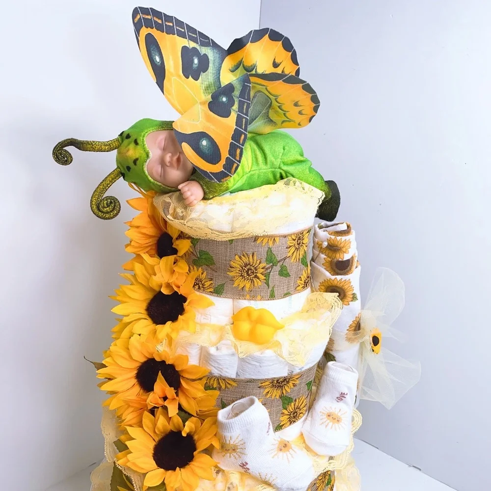 Sunflowers Diaper Cake, Butterfly Diaper Cake